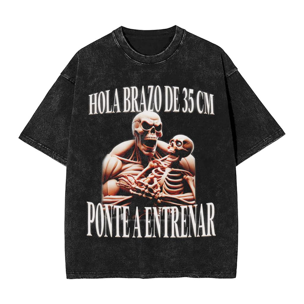 Calacas Chidas Gym Con Frases Sarcasticas Mens T Shirts Washed Funny Skull Fun Tees Short Sleeve Round Neck Tees Pure Cotton