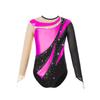Kids Girls Shiny Gymnastic Leotard Bodysuit Mesh Long Sleeve Keyhole Back Metallic Ice Skating Jumpsuit