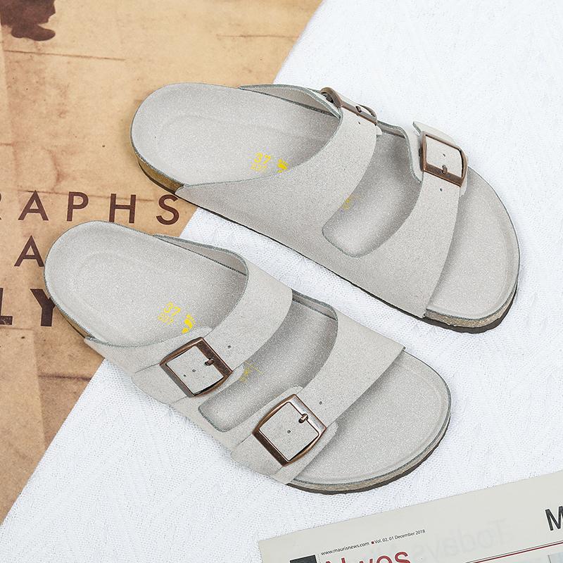 Модные Удобные Пляжные Летние Повседневные Мужские Пробковые Шлепанцы с Двойной Пряжкой Домашние Нескользящие Слайды Шлепки Унисекс Обувь