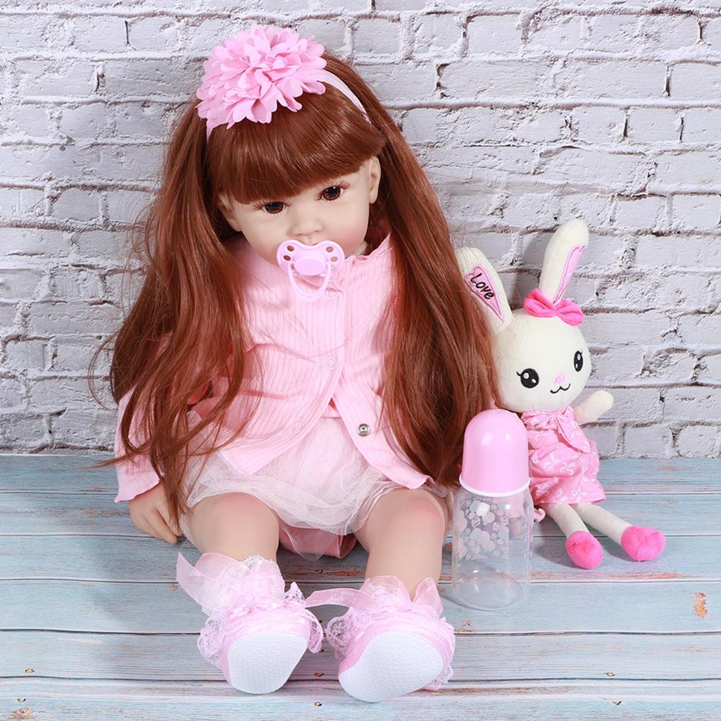 Reborn Toddler Silicone Baby Girl Doll Vivid Creativity Present Beautiful Baby Toy 60cmBrown Eyes