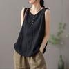 Women Summer Vest Round Neck Sleeveless Buttons Decor Tank Tops Solid Color Loose Fit Thin Camisole Streetwear