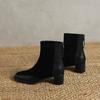 Krazing Pot Cow Suede Nubuck Autumn Winter Shoes Thick Heels Size 42 Square Toe Zipper Vintage Ankle Boots