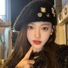 Heavy Industry Rhinestone Beret Women's Autumn and Winter Warm Plush Painter Hat Fashion Versatile Bud Hat Forward Hat Tide