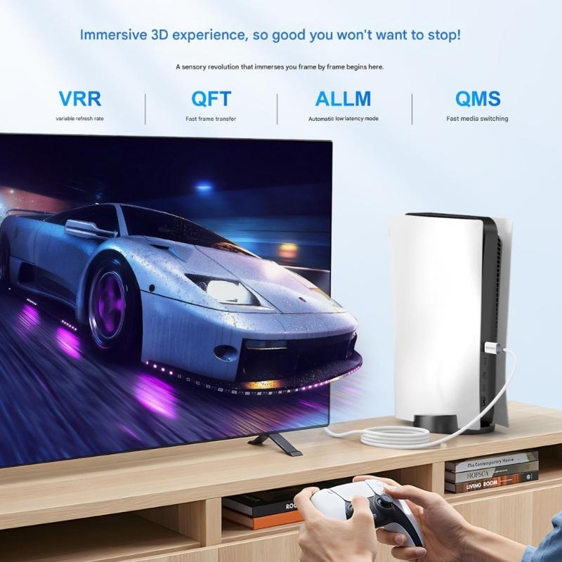 Плетеный кабель 8K 2.1 поддерживает 8K 60 Гц с позолоченным разъемом для плавной игры и четкого видео
