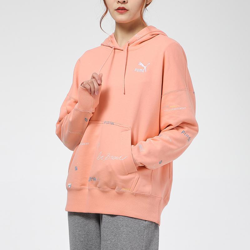 Puma Digital Print Hoodie Embroidered Logo Pullover Sweatshirt Women Hoodies Peach 531282-26