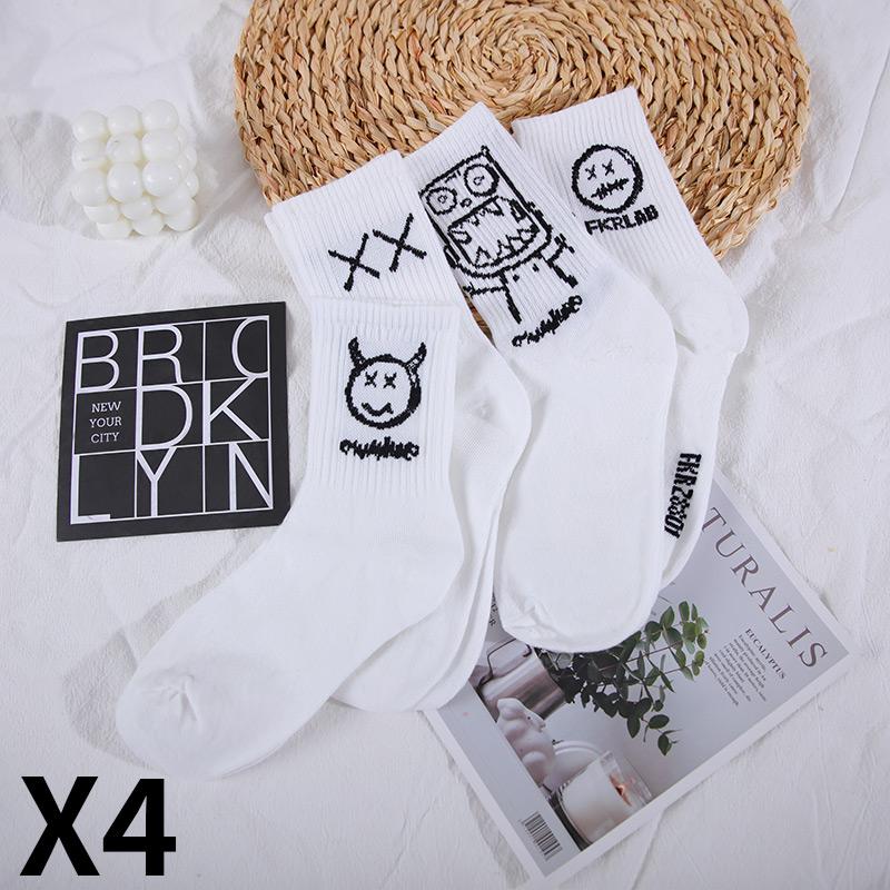 CHRLEISURE 4 пары/набор Носки с длинным паголенком Мужские черно-белые носки Тренд Мультяшные носки с длинным паголенком Удобные Дышащие Парные носки