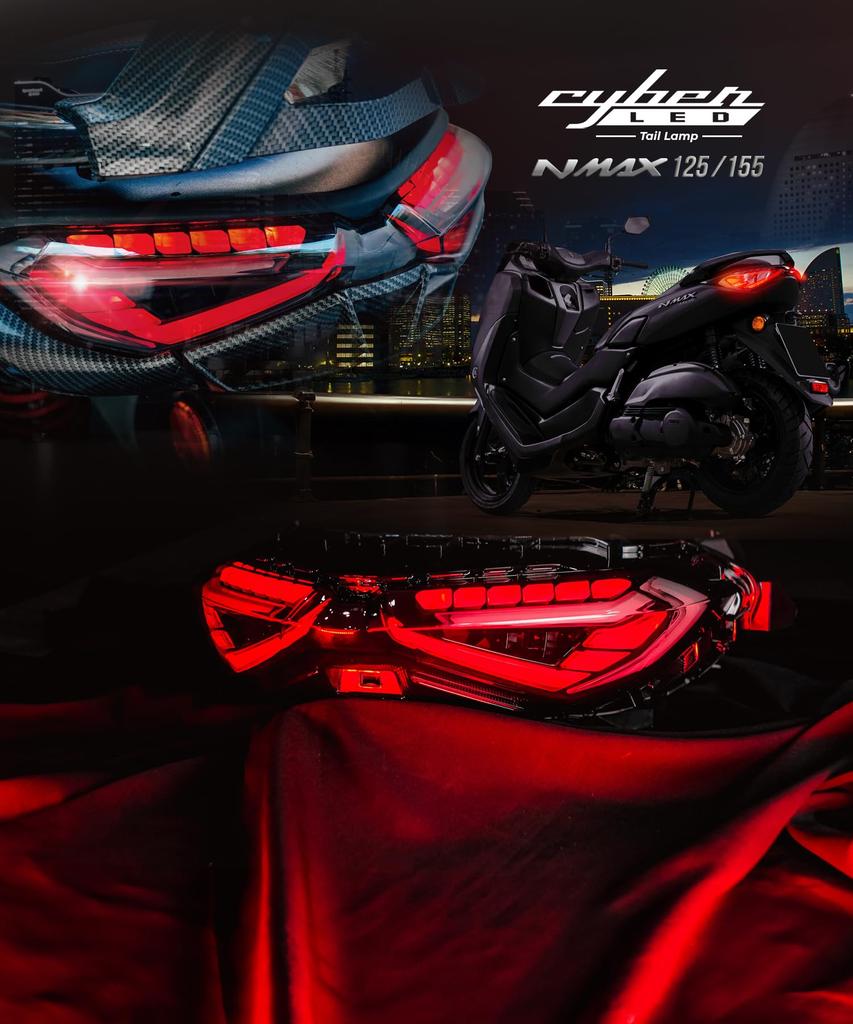 CyberLED NMAX 155 Задний фонарь Кастомный светодиодный задний фонарь Последовательный динамический указатель поворота Модель NMAX Полностью светодиодный Анимация при включении Дымчатый задний фонарь Cyber LED Задний фонарь
