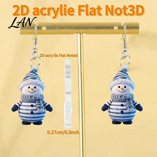 Acrylic Hangtag Earrings 1 Pair Cute Christmas Snowman Dangle Drop Earrings, Striped Design Hook Winter Holiday Party Jewelry for Women Anti-rust Ear