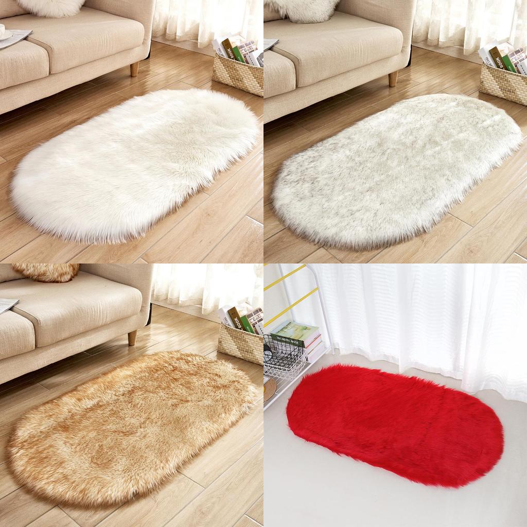 Modern Minimalist Artificial Wool Oval Rug For Living Room Bedroom Floor Decor