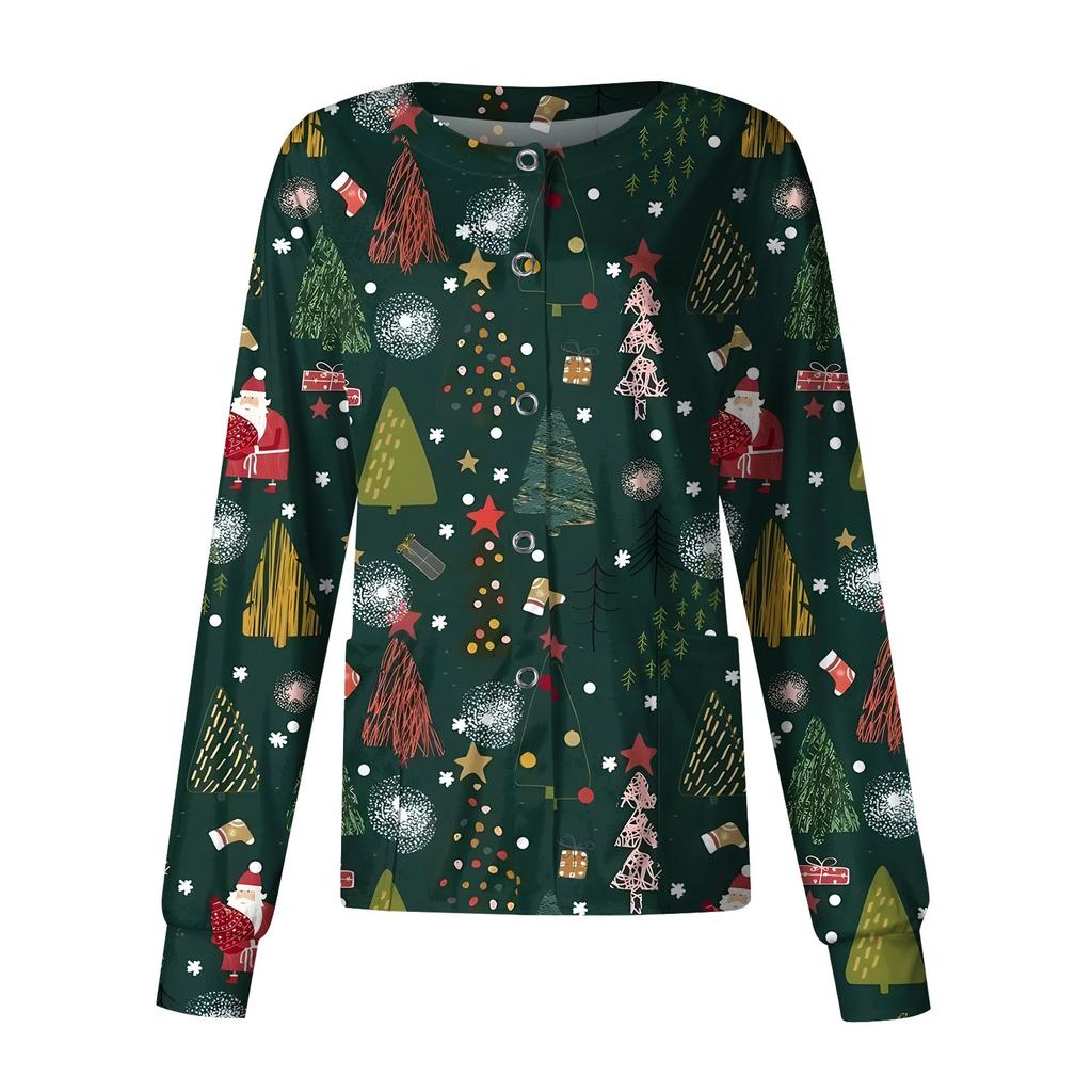 Женская повседневная модная однобортная куртка с длинным рукавом и стоячими лацканами с рождественским принтом, защитная рабочая куртка