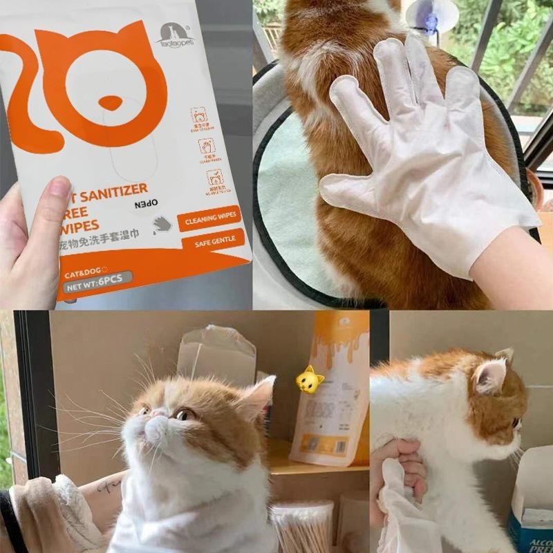 Влажные салфетки для питомцев для очистки без воды - Сухой уход за кошками - Влажные салфетки из нетканого материала - Подходят для кошек и собак - Одноразовые перчатки-мочалки