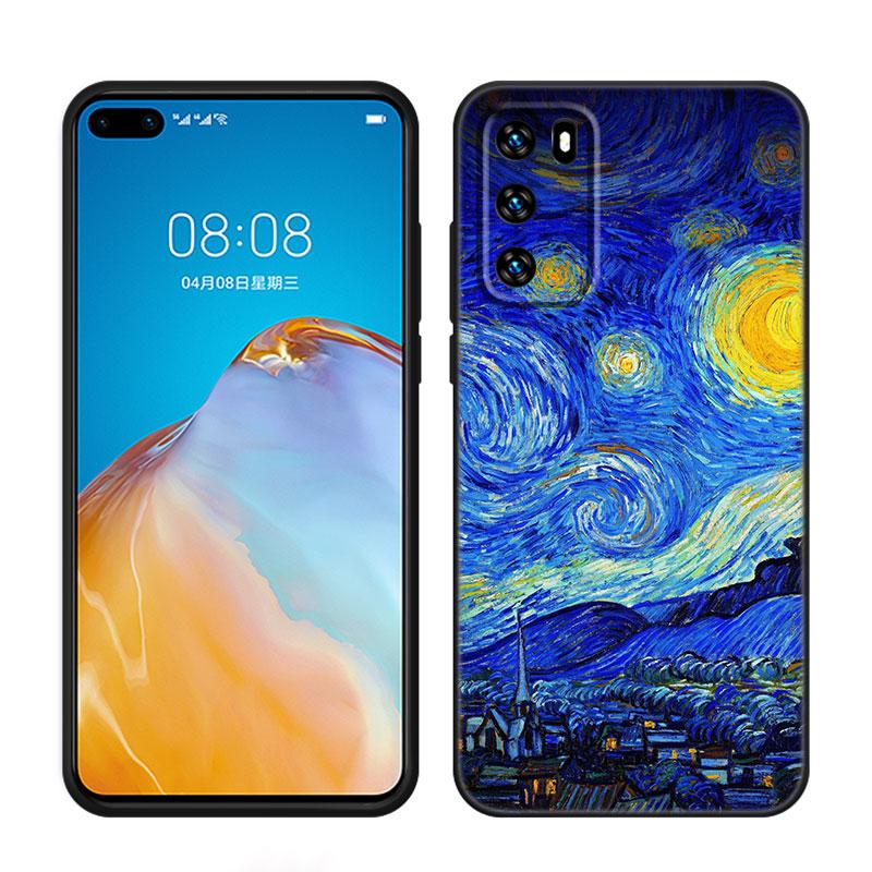Звездная ночь Ван Гога Черный чехол для телефона для Huawei P10 P20 P30 P40 Lite P50 P60 Art P50E P Smart Z 2018 2020 2021 Pro 2019