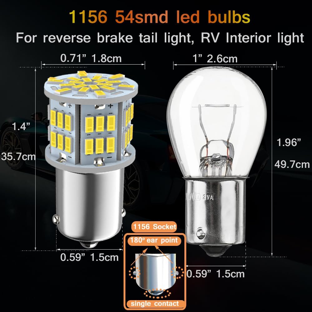 1156 Led Bulb Reverse Light, 1141 1003 7506 BA15S Bulbs, 12V-24V 54SMD Used for Truck Car Backup Reverse Lights, Tail Parking Lights,Camper Trailer