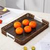 Retro Style Woven Serving Basket Handwoven Plastic Rattan Storage Tray  Kitchen Storage