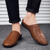 Fashion2024 Men's Summer New Fashion Casual Half Slippers Male Breathable Cowhide Loafer Slipper Mocassins Soft Genuine Leather Sandals