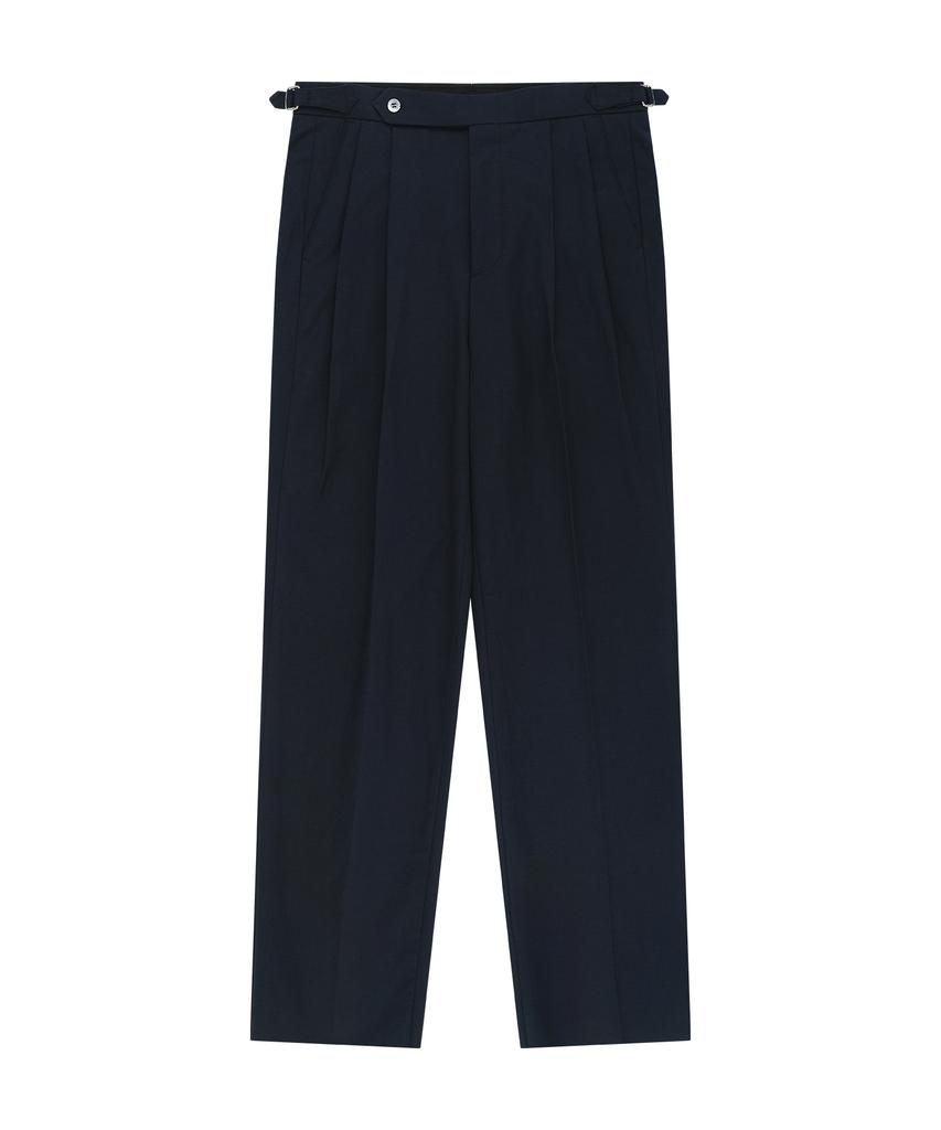 BELLIEF Linen / Cotton Double Pleats Relaxed Chino Pants (Navy)
