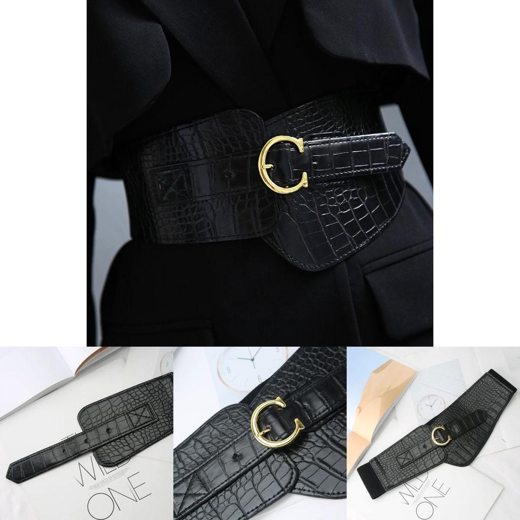 Womens Wide Leather Belt With Stitching Detail For Elegant Casual And Formal Outfits