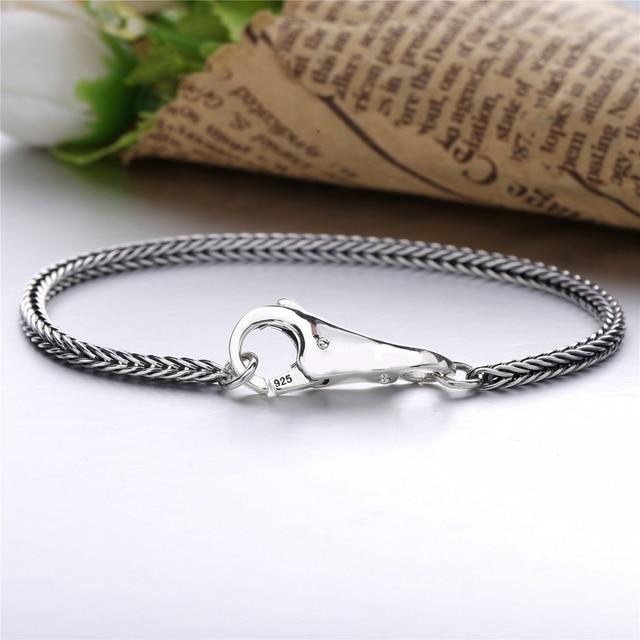 Настоящее серебро 925 пробы, серый браслет в винтажном стиле для унисекс, европейские популярные ювелирные изделия DIY, браслет с пряжкой сливового цвета