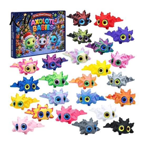 Educational Imaginative Play Axolotl Advent Calendar 2026, 3D Printed Jointed Flexible Toys, 24 Days Miniature Animal Figures Christmas Countdown with