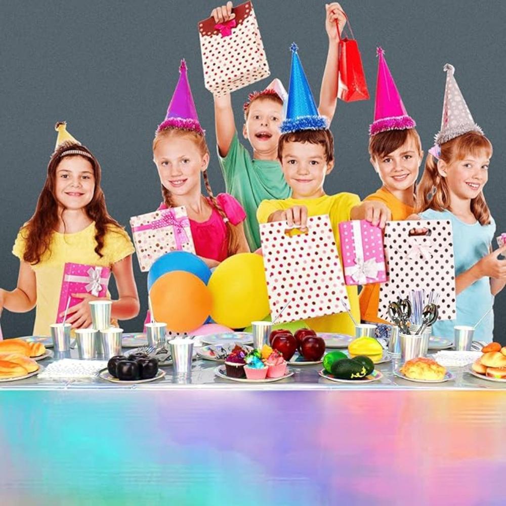 Радужный декор для вечеринки Розовый радужный декор для дня рождения Бумажная тарелка, стаканчик, скатерть, голографическая металлическая тема русалки, товары для дня рождения, на 24 персоны