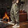 Men's Fleece-Lined Casual Cargo Pants - Straight Leg, Loose Fit, Plus Size, Autumn/Winter.