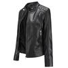 S-4XL Women's Fashion PU Jacket Long Sleeve Leather Coat