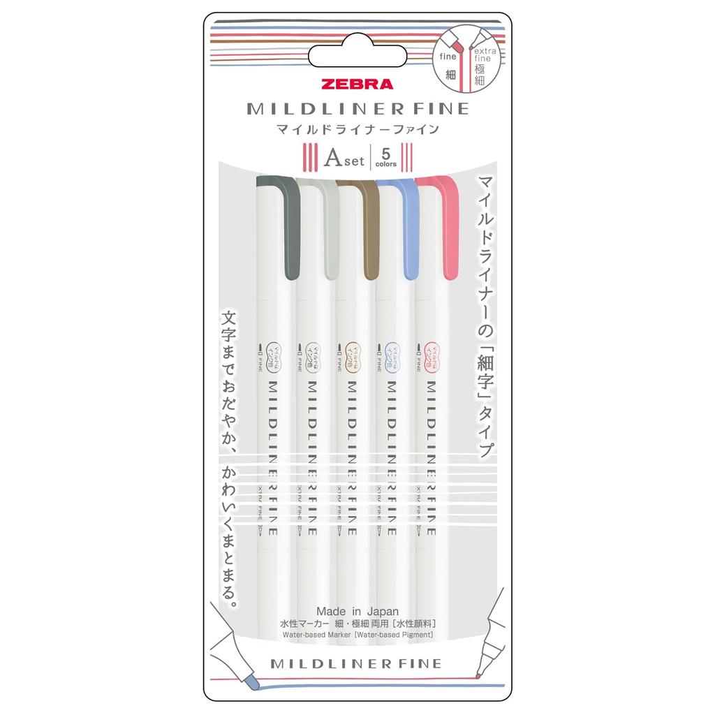 Zebra Mildliner Fine Набор, 5 цветов, на водной основе (К) WYT9-5C-A
