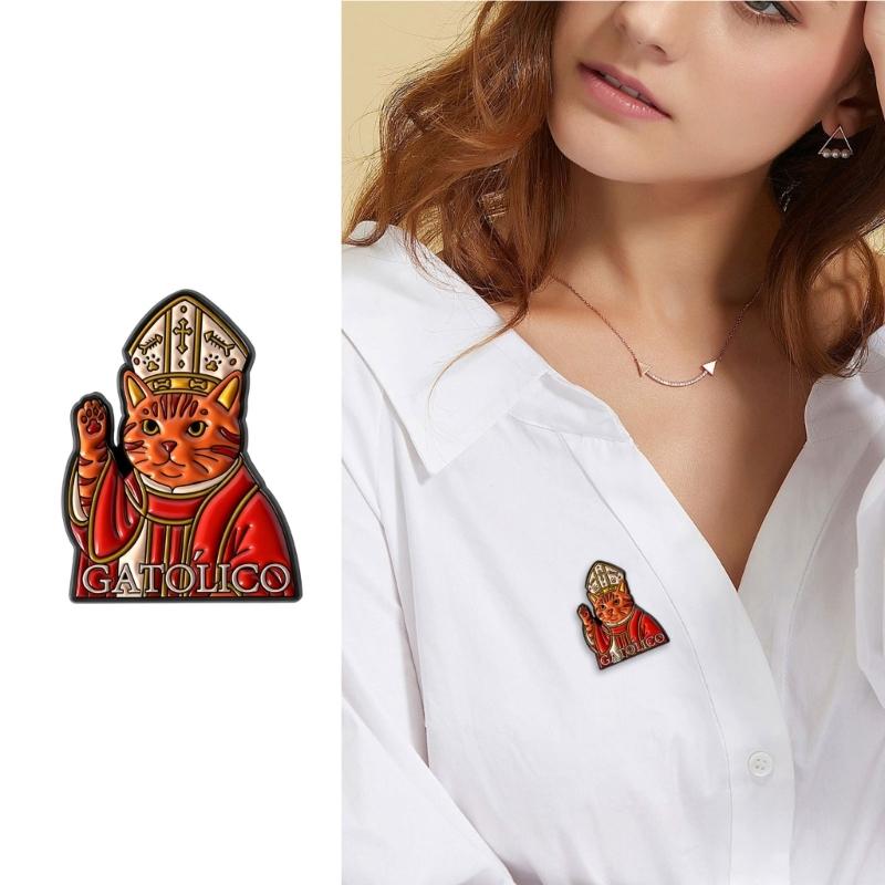 Очаровательная Мультяшная Католическая Кошка Брошь-Булавка из Сплава с Простым Дизайном Для Удобного Ношения или Особого Подарка