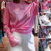 Women Loose Fit T-shirt Round Neck Long Sleeve Sparkling Reflective T-shirt Sequin Embellished Pullover Tops