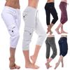 Women Yoga Cropped Pants with Elastic Waist Button Pockets Summer Outdoor Casual Pants