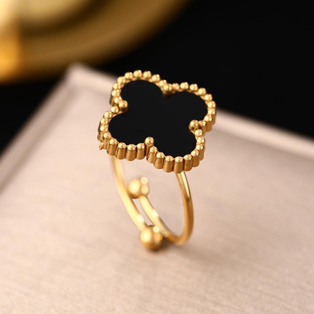 Новое кольцо с перламутром из титановой стали с четырьмя листами клевера, женское регулируемое кольцо на палец, небольшое кольцо на указательный палец