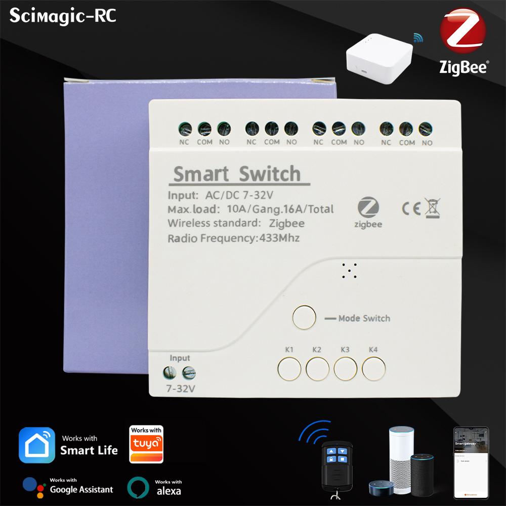 Шлюз Zigbee 3.0 12В 24В AC DC 1/2/4КН Радиочастотный Умный Переключатель WIFI Дистанционное Управление 433 10А Модуль Переключателя Реле Работает с Tuya