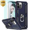 Protective Case - Shockproof - for iPhone 13 Pro - Midnight Blue - Magnetic Stand - 2 Tempered Glass Films