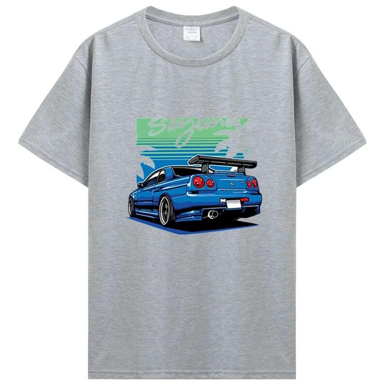 Футболка Initial D Skyline R34, хлопковая футболка унисекс с коротким рукавом, японская модная футболка Harajuku с автомобилем, одежда унисекс большого размера