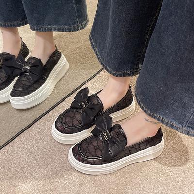 Новая сетчатая дышащая женская обувь весна и осень повседневная обувь женская модная с бантом на одном педале ленивая женская обувь