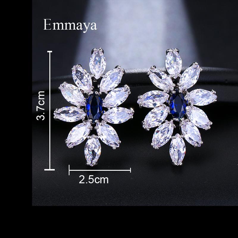 Emmaya Fashion AAA Cubic Zircon Flower Shape Earrings for Women White Blue Colors Crystal Wedding Jewelry Gift Brinco