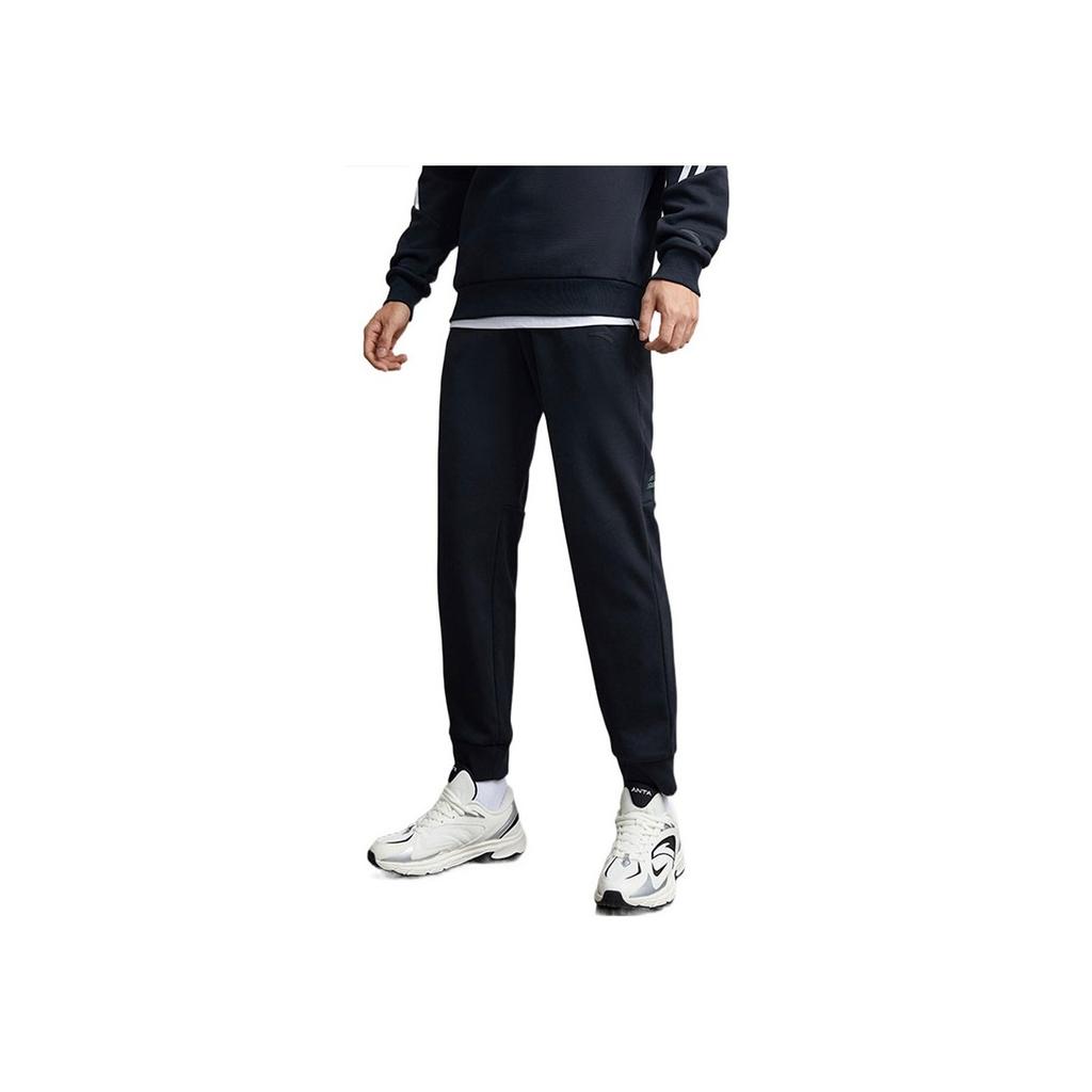 Anta Спортивные брюки с эластичным поясом и однотонным принтом, мужские брюки, черные 152247304-3