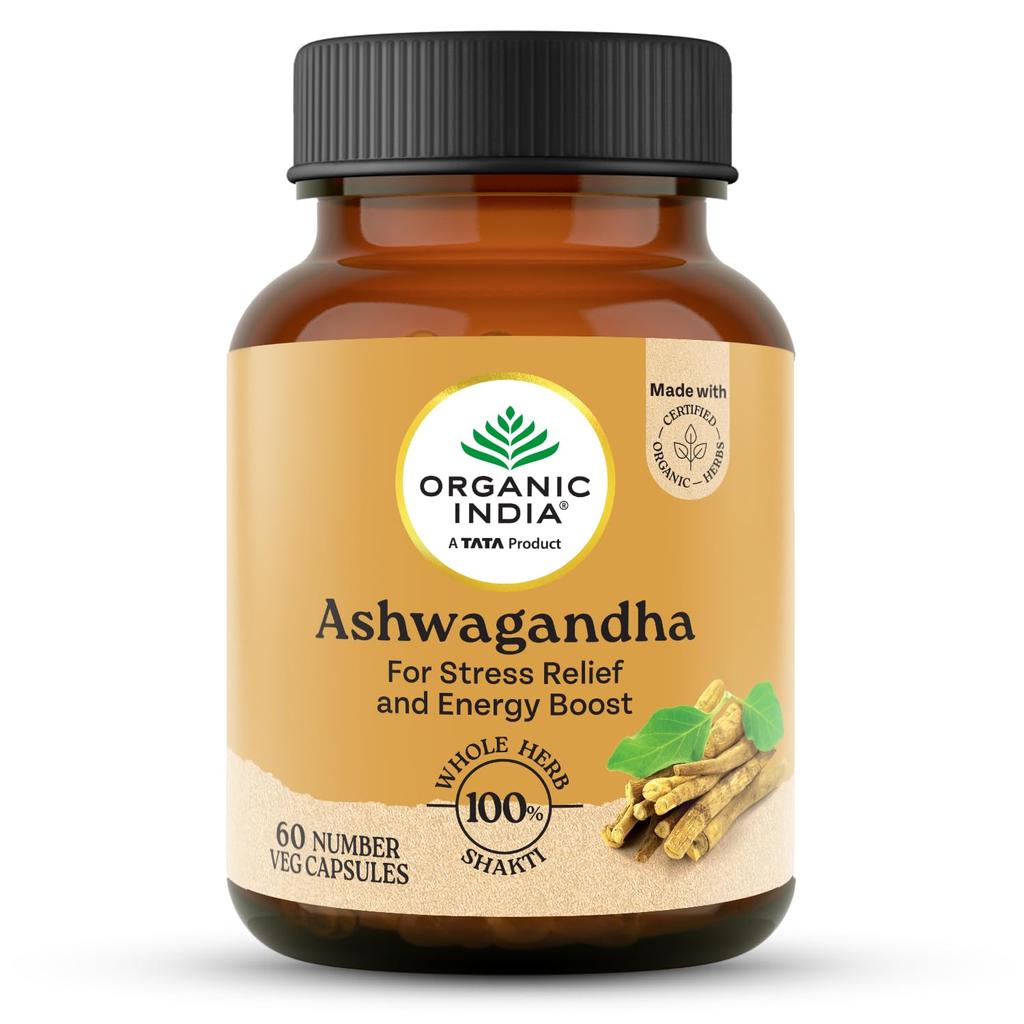 Organic India Ashwagandha Capsules 400mg 60 Veg Caps Pack of 2 for Energy Stress Relief & Vitality Support