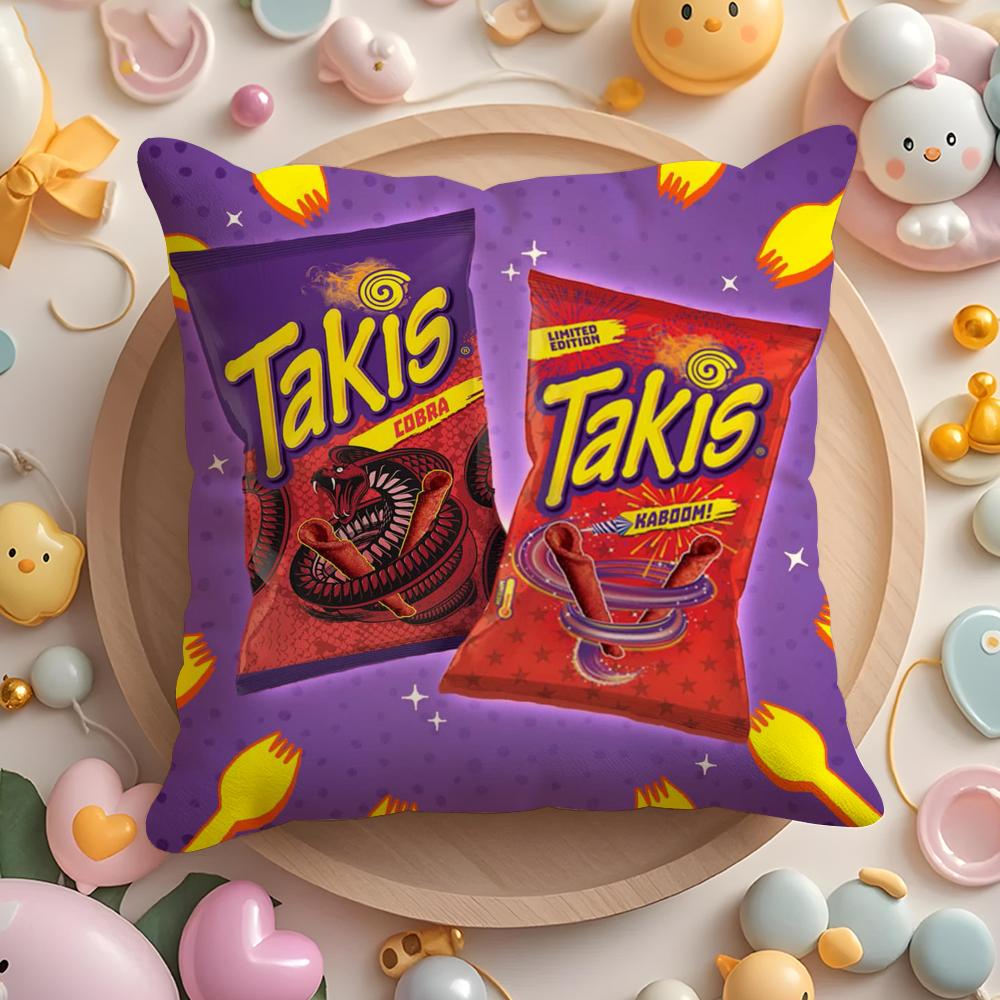 Pikpaka Funny Food C-Chips Takis Cushion Cover Plush Fabric Soft Double-Sided Printed Sofa Warm Winter Home Gift Pillow Cover