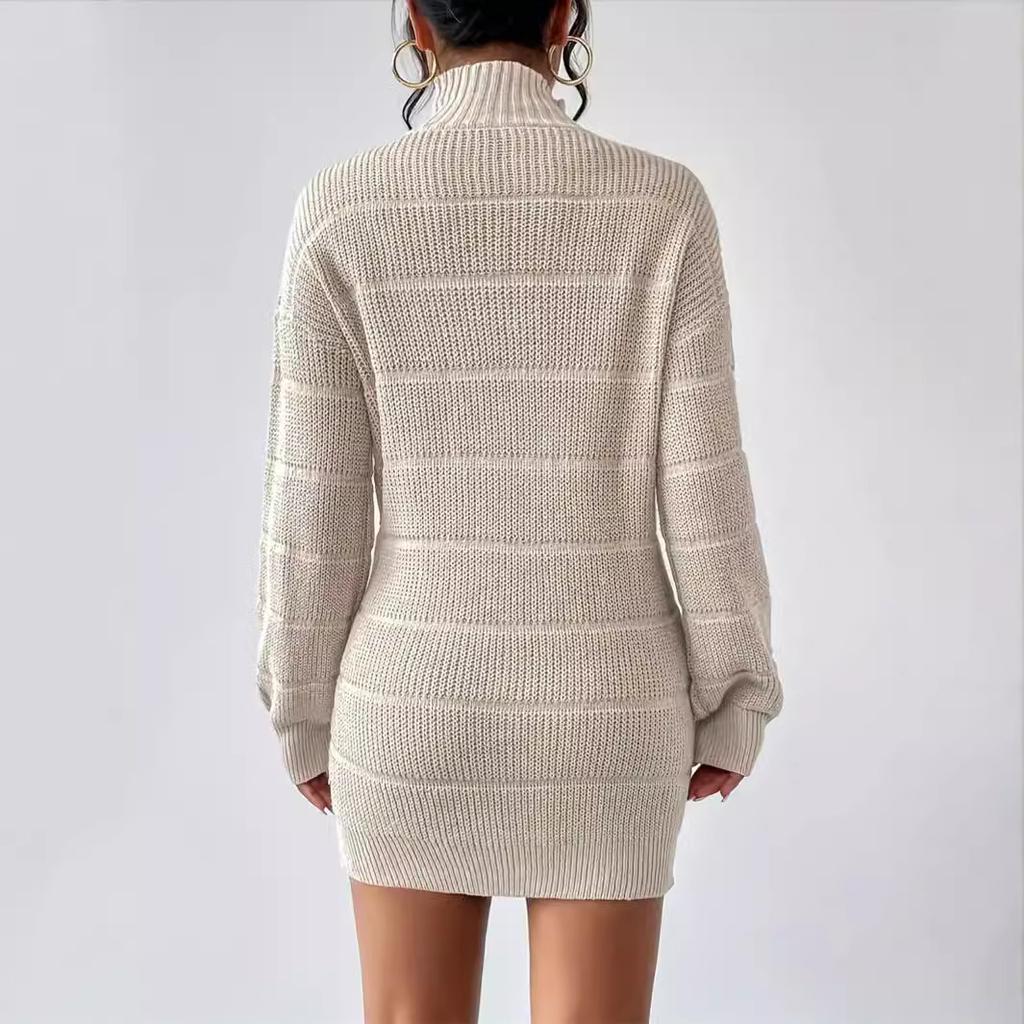 Sheath Dress Women Sexy Knitted Dress Turtleneck Mini Vestidos Knitwear Slim Autumn Winter Knitting Above Knee Office Lady