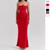 Красное платье без бретелек, на косточках, сексуальное, облегающее, с юбкой «рыбий хвост», длинное, однотонное, для женщин