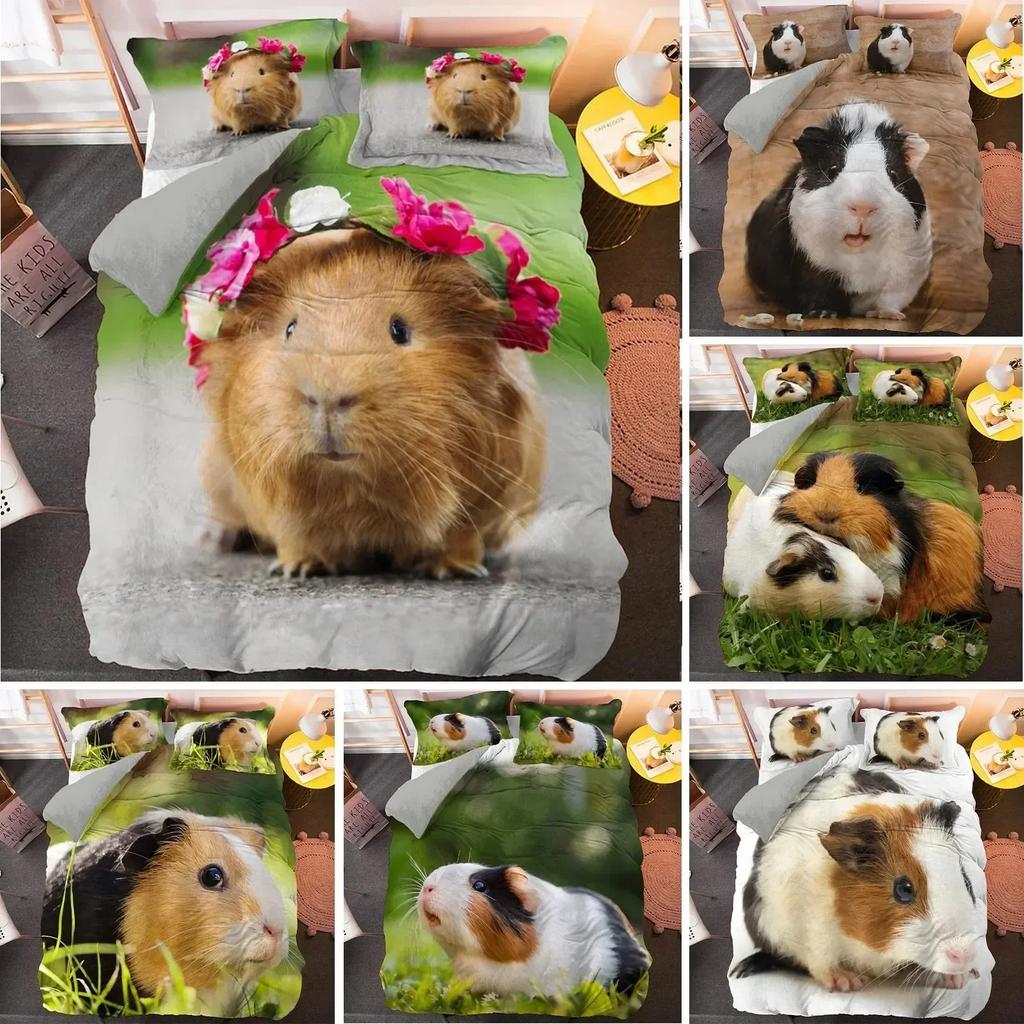 New Guinea Pig Bedding Set Cute Mouse 3D Duvet Cover Animal Comforter Cover for Kids Teen Soft Twin Polyester Quilt Cover