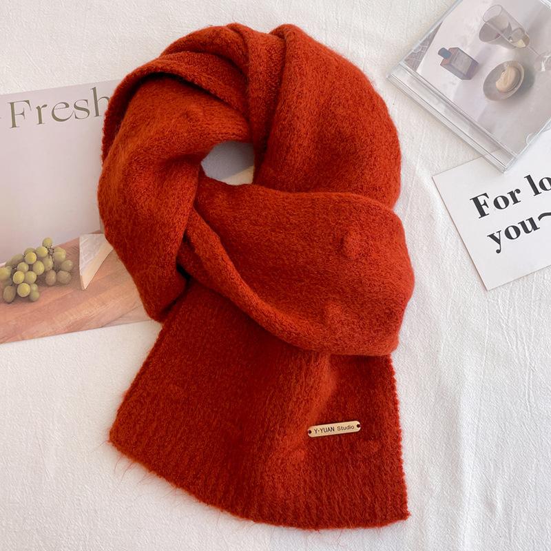 New Christmas Gift Cute Red Scarf Women's Winter New Warm Versatile Knitted Wool Couple Scarf