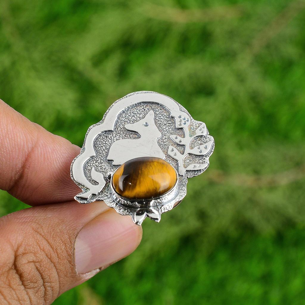 Natural Tiger's Eye New Bezel Wedding Stackable Birthday Ring Jewelry 925 Silver