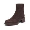 Cow Suede Nubuck Round Toe Thick Heels Chelsea Boots Size 42 Concise Style Women Keep Warm Ankle Boots
