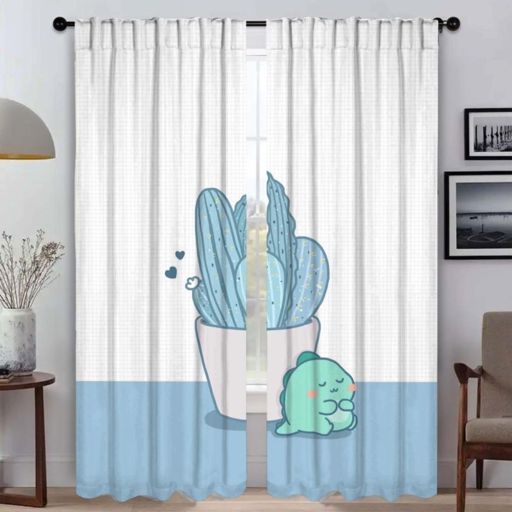 Shades Dinosaur Curtains for Living Room Curtain Home Interior Curtains 2 Pieces Tulle for Bedroom Partition Kitchen Blackout
