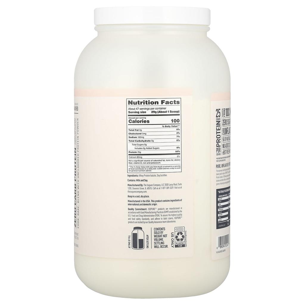 Isopure Zero Carb Protein Powder, Unflavored, 3 Lb (1.36 Kg)