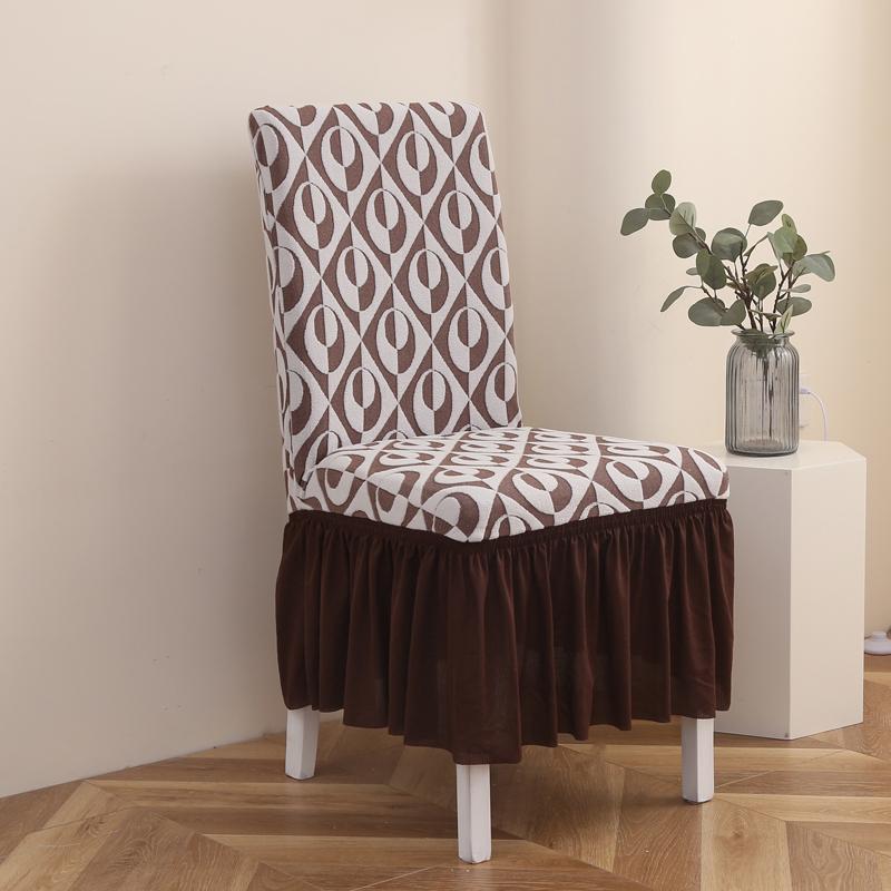 1Pcs Thickened Jacquard Elastic Chair Cover With Skirt Universal All-inclusive Elastic One-piece Dining Chair Cover