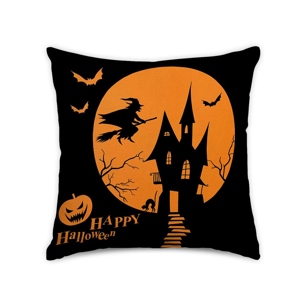 1pc Halloween Cushion Cover with Castle Web Witch Ghost Pattern Pillowcase for Festival Living Room Bedroom Decoration 45x45cm