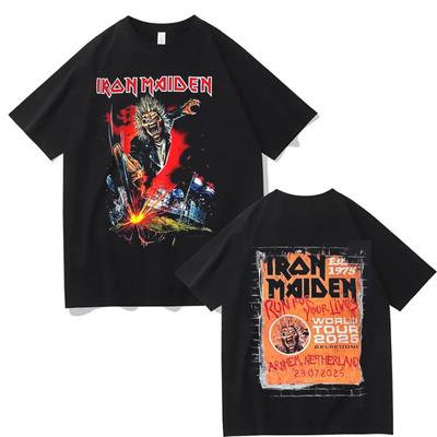 Мужские футболки Iron Maiden Run for Your Lives World Tour 2025 Арнем Нидерланды Голландский эксклюзивный мерч футболка на Gelredome